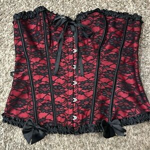 Red corset with black lace